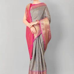 Silk Land Grey Woven Saree With Unstitched Blouse-image-10