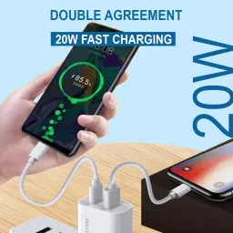 WALLCENTRE 20 W Charger Adapter Type-A & Type-C Compatible - With Android & iOS Devices, WCPCH20006 image 3