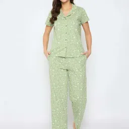 Clovia Green Cotton Regular Fit Printed Pyjama Set-picture-47