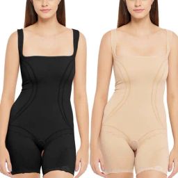 Secrets By ZeroKaata Beige & Black Plain Full Body Shapewear - Pack Of 2-image-7