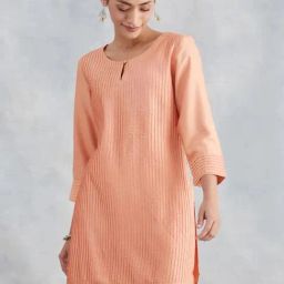 Fabindia Peach Slim Fit Embroidered Kurtis-picture-46