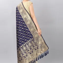 Silk Land Navy Woven Pattern Dupatta image 2