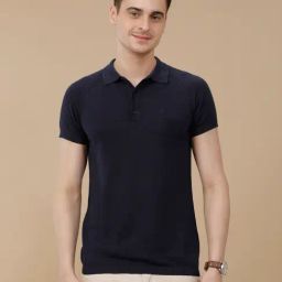 CAVALLO by Linen Club Navy Blue Linen Blend Slim fit T-Shirts-image-83