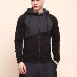 Camla Black Cotton Regular Fit Colour Block Hooded Sweatshirt-picture-11
