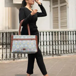 ZOUK Power Blue Printed Large Laptop Tote Handbag image 2