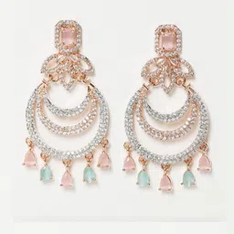 Manuvi Jewels Rose Gold-Plated Crystal AD & CZ Stones Studded Contemporary Drop Earrings-10