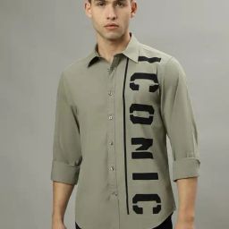 Iconic Olive Regular Fit Printed Shirt-image-16