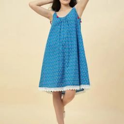 The Kaftan Company Blue Cotton Regular Fit Printed Night Dress-picture-27
