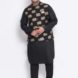 KISAH PLUS Black Regular Fit Printed Kurta Set With Jacket image 1