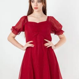 Zink London Maroon Self Pattern A-Line Dress-picture-24