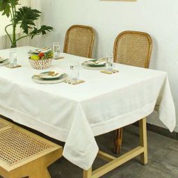 House This Herringbone White Cotton Table Cover-13