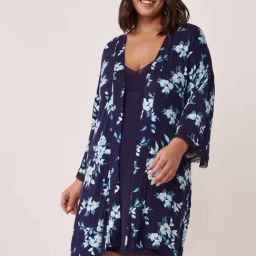 La Vie En Rose Navy Lace Work Robe-image-90