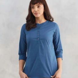 Fabindia Blue Cotton Slim Fit Kurtis-picture-35