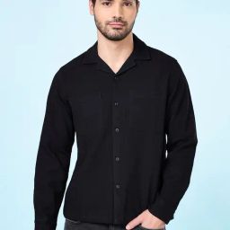 People By Pantaloons Jet Black Regular Fit Texture Shirt-picture-43