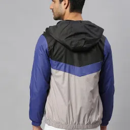 High Star Black & Grey Regular Fit Colour-Block Shell Hooded Jacket image 2
