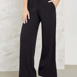 Styli Black Mid Rise Flared Track Pants-picture-22