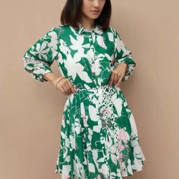 Colour Me by Melange Green Printed A-Line Dress-image-34