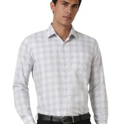 Van Heusen White Cotton Slim Fit Checks Shirt-image-82