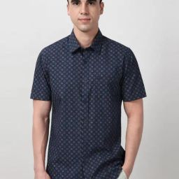 Peter England Navy Cotton Slim Fit Printed Shirt-picture-49