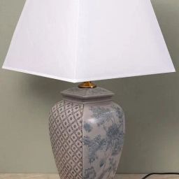 Whispering Homes Grey Graceful Provinical Art Ceramic Table Lamp with White Shade-34