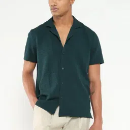 SHOWOFF Green Crepe Relaxed Fit Shirt-image-30