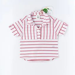 ZACH &KIKI Boys Red Cotton Striped Shirt-image-78