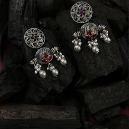 Sohi Silver Plated Designer Geometric Stud Earrings image 1
