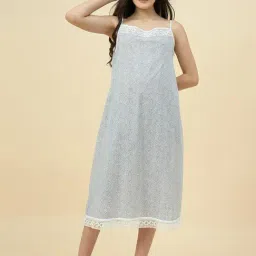The Kaftan Company White Cotton Regular Fit Printed Night Dress-image-76