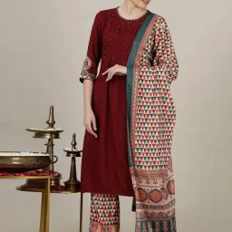 Aurelia Maroon Embroidered Straight Kurta-image-33