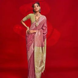 Elora Dusty Rose Print Saree With Unstitched Blouse-image-53