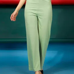 SELVIA Light Green Regular Fit Mid Rise Trousers-image-49