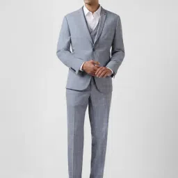 Van Heusen Grey Slim Fit Checks Three Piece Suit-image-52