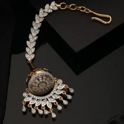 Saraf RS Jewellery Gold CZ Studded Exclusive Borla Maang Tikka-26