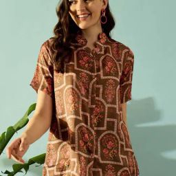 The Kaftan Company Brown Printed Shirt-image-6
