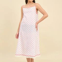 The Kaftan Company White Cotton Regular Printed Night Dress-image-75