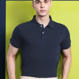 Hancock Navy Cotton Slim Fit Solid Polo T-Shirts-image-27