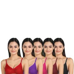 AROUSY Red & Pink Cotton Everyday Bra - Pack Of 5-picture-32