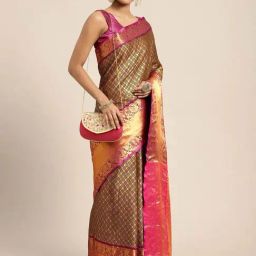 Silk Land Golden Silk Woven Saree With Unstitched Blouse-picture-39