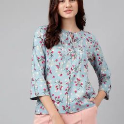 Latin Quarters Blue & Pink Floral Print Tunic-picture-21