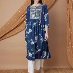 Melange By Lifestyle Navy Regular Fit Floral Print Kurta-picture-46