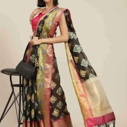 Silk Land Black Silk Woven Saree With Unstitched Blouse-picture-15