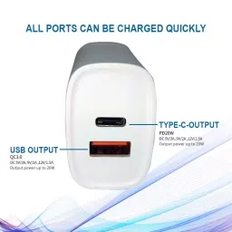 WALLCENTRE 20 W Charger Adapter Type-A & Type-C Compatible - With Android & iOS Devices, WCPCH20006 image 4