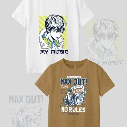 Codez Kids White & Brown Printed T-Shirt (Pack Of 2)-image-45