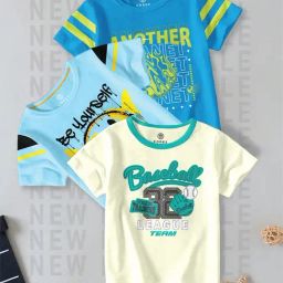 Codez Kids Blue & Cream Printed T-Shirt (Pack Of 3)-image-3