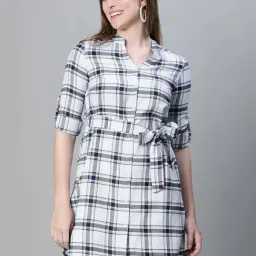 Oxolloxo White Cotton Regular Fit Checks Dress-picture-24