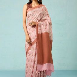Taneira Pink Linen Printed Saree With Unstitched Blouse-picture-20