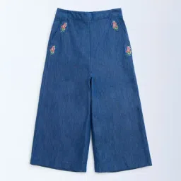 Utsa Kids by Westside Dark Blue Floral Embroidered Denim Palazzos-picture-39