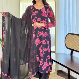 Moda Rapido Floral Printed Notch Neck Georgette Kurta With Trousers & Dupatta-picture-49