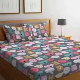 Klotthe Printed Grey 300 TC Cotton Blend King Bed Sheet with 2 Pillow Covers-image-91