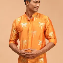 VASTRAMAY Orange Regular Fit Printed Shirt-picture-36